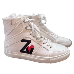 NEW Zadig Voltaire Crush Logo High Top Leather Sneakers Size 38/ US 7